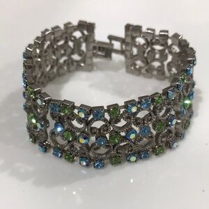 Elegant Silver and Blue Rhinestone Bracelet